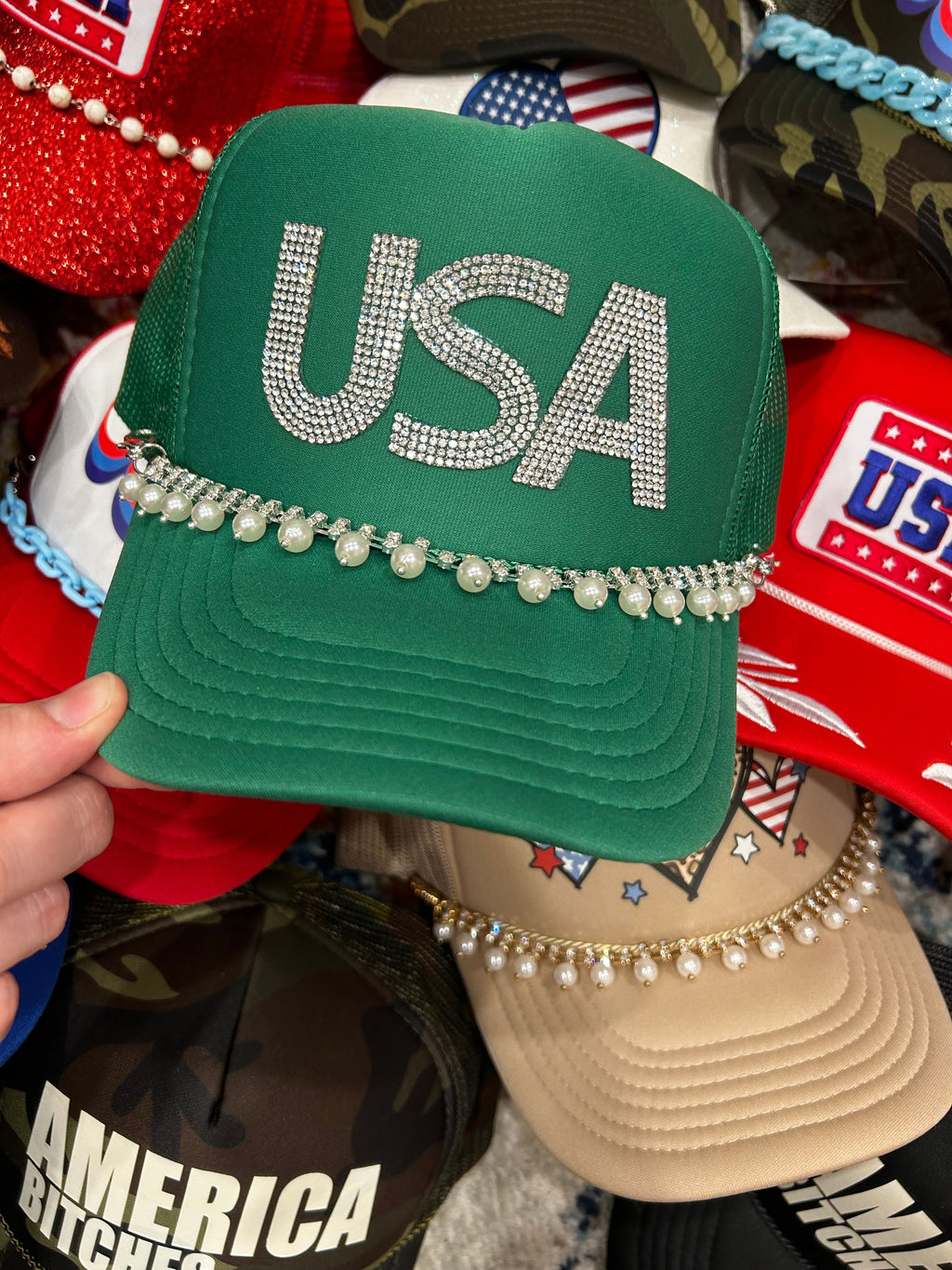 USA Rhinestone Trucker