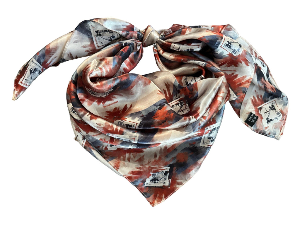 Silk Wild Rag Navy Blue Copper Ivory watercolor tribal print by Double B Wild Rags