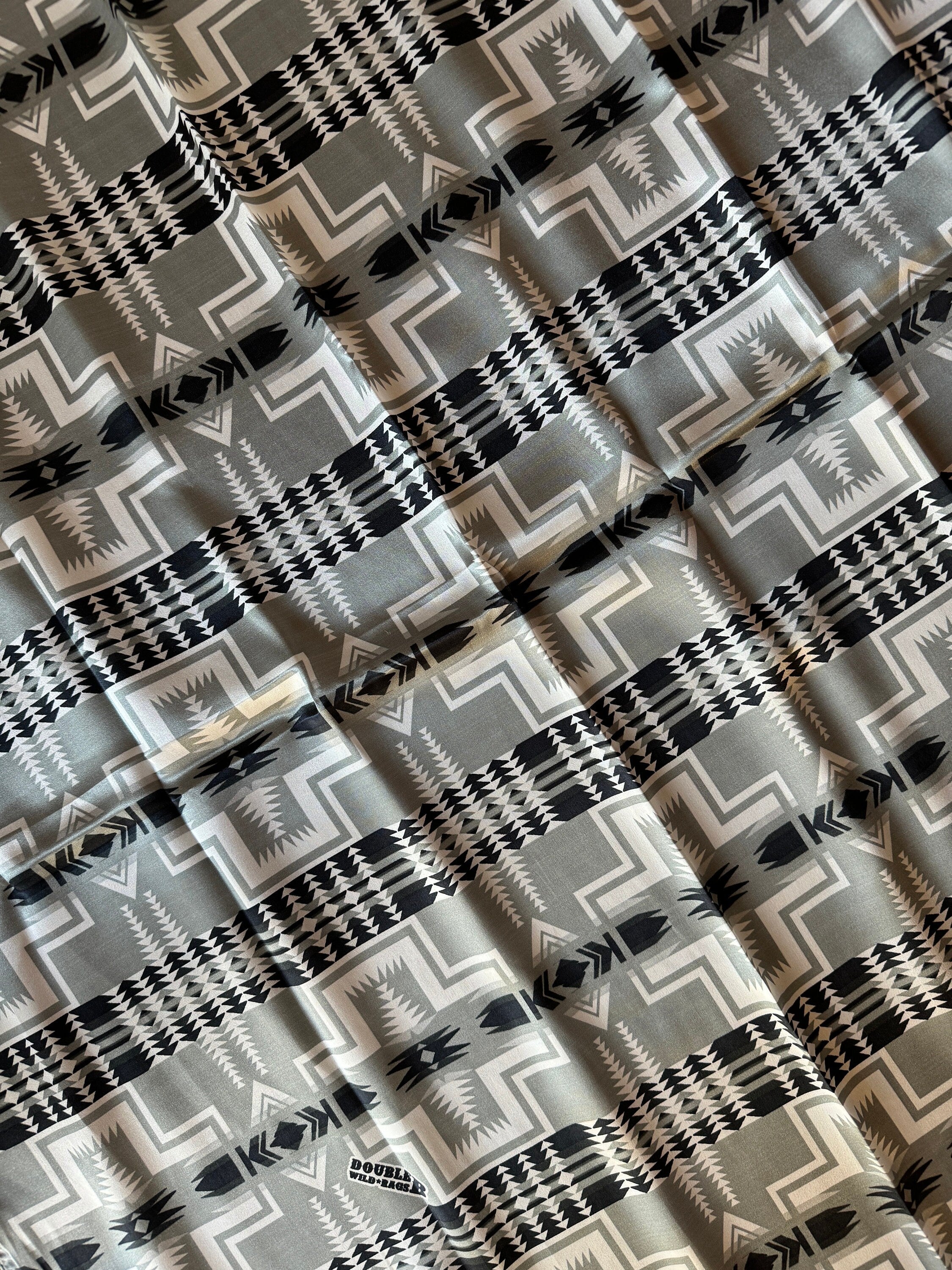 Silk Wild Rag Black and Silver Navajo Native Print by Double B Wild Rags