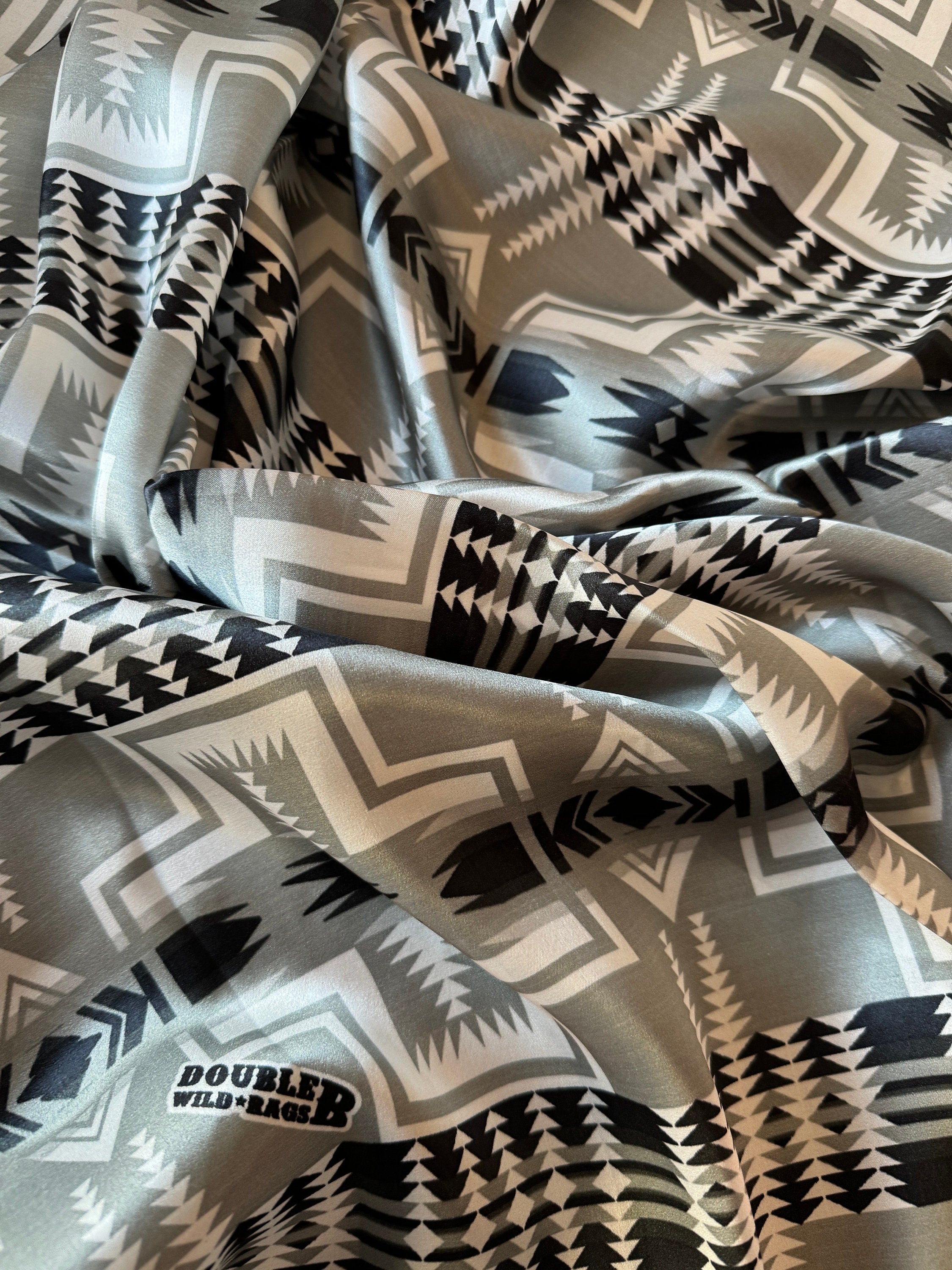 Silk Wild Rag Black and Silver Navajo Native Print by Double B Wild Rags