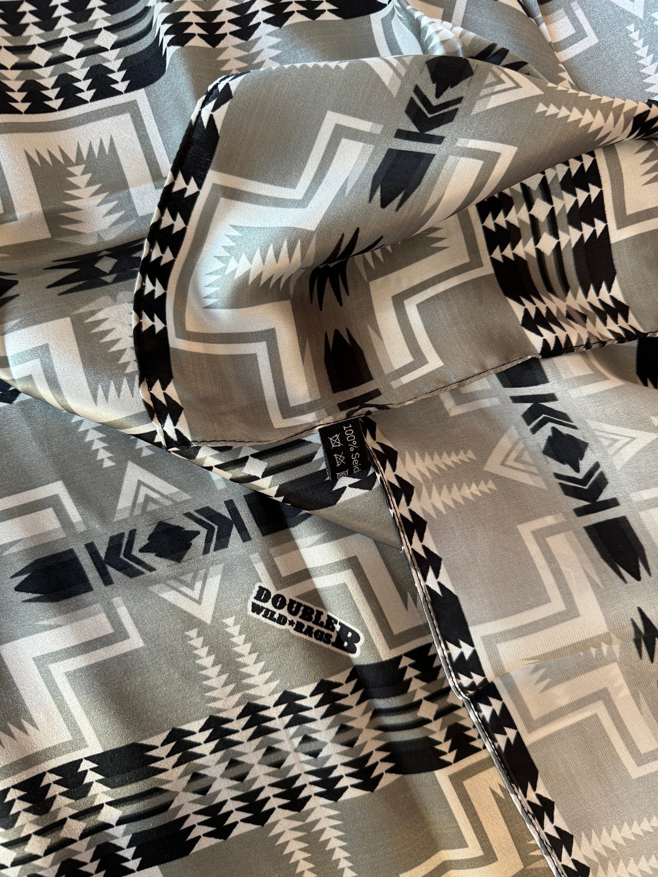 Silk Wild Rag Black and Silver Navajo Native Print by Double B Wild Rags