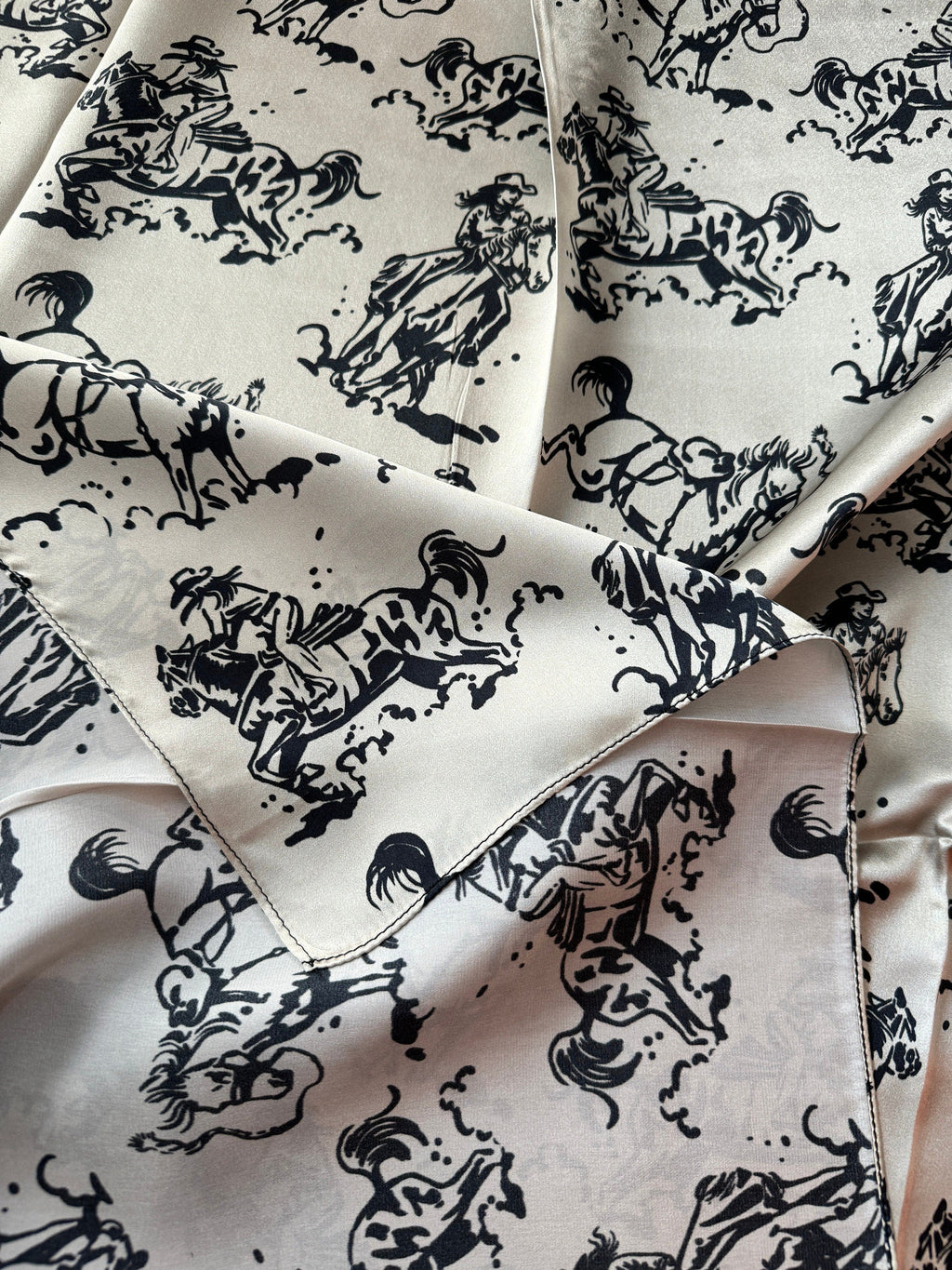 100% Silk Wild Rag “Ride ‘em Cowgirl” black and tan by Double B Wild Rags