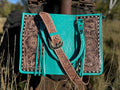 Genuine Western Leather Turquoise laptop messenger briefcase bag with tooled and embossed leather  by Double B Wild Rags CONCEAL and CARRY