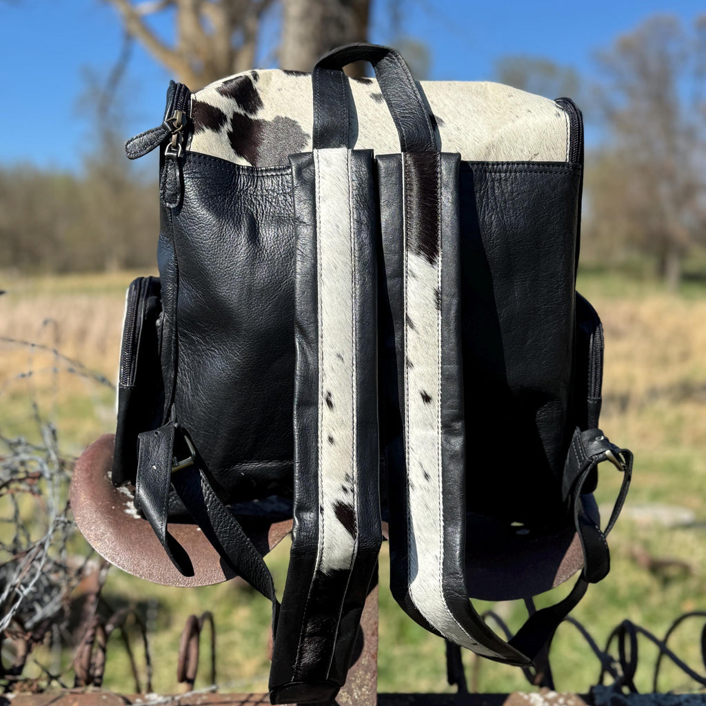 Genuine Western Cowhide Leather Backpack Diaper Bag Personal Item carry-on luggage